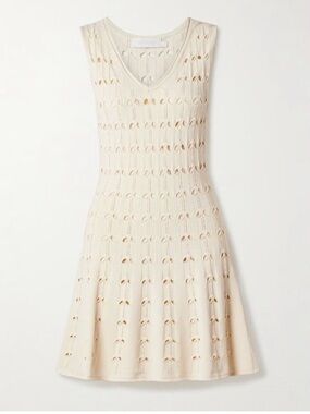 NWT ZIMMERMANN Rhiannon Cutout Pointelle Knit Cotton Blend Mini Dress Cream SZ 4